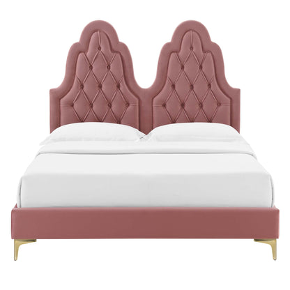 Alexandria Tufted Performance Velvet Platform Bed With Gold Legs by Modway