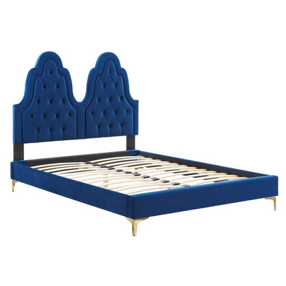 Alexandria Tufted Performance Velvet Platform Bed With Gold Legs by Modway