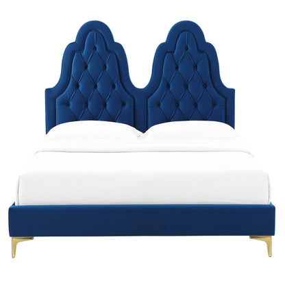 Alexandria Tufted Performance Velvet Platform Bed With Gold Legs by Modway