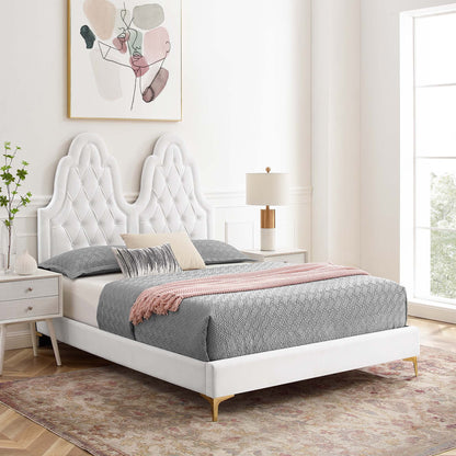 Alexandria Tufted Performance Velvet Platform Bed With Gold Legs by Modway