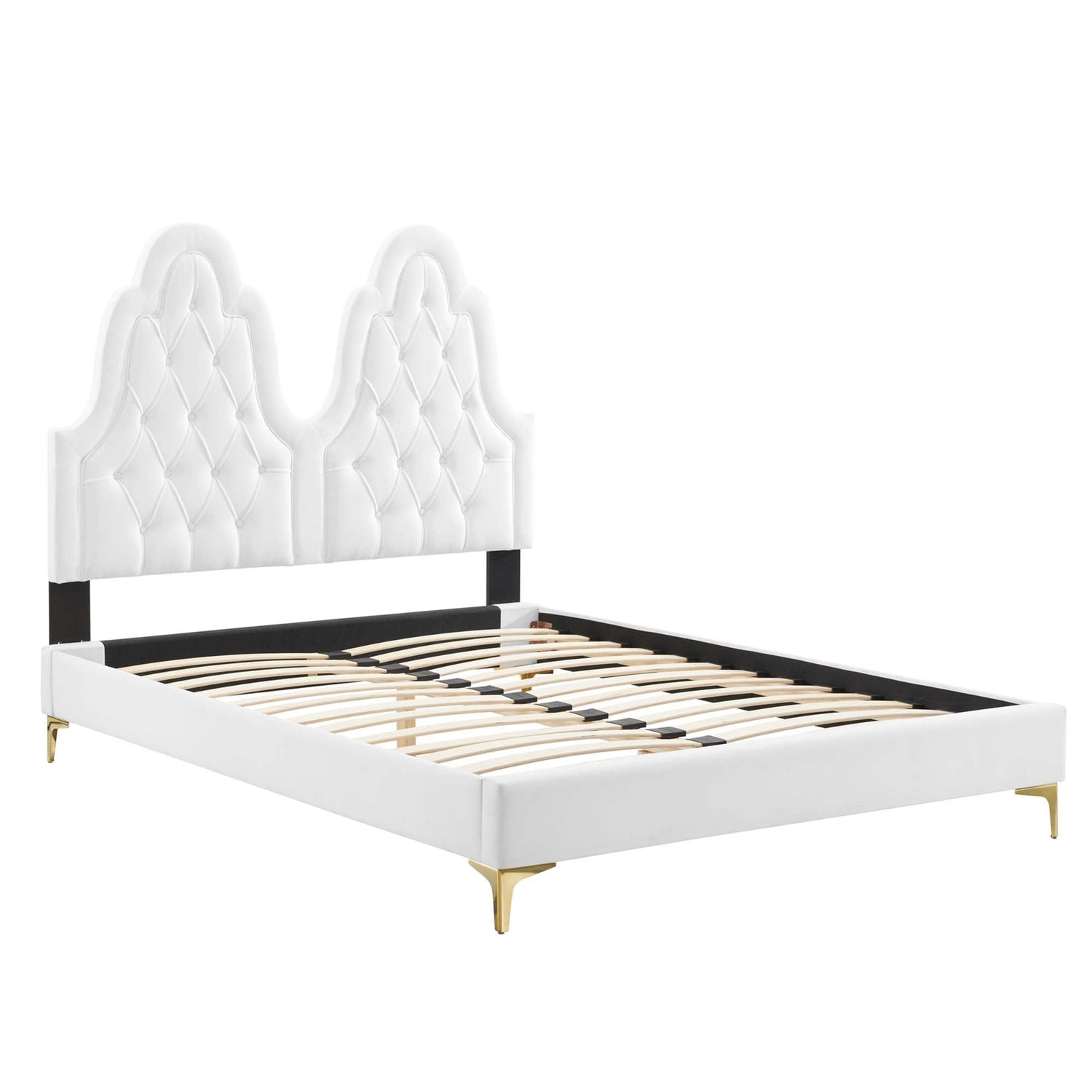 Alexandria Tufted Performance Velvet Platform Bed With Gold Legs by Modway