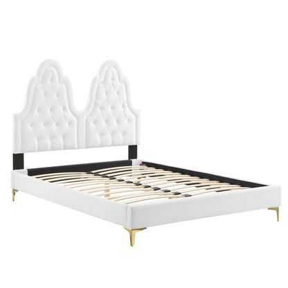 Alexandria Tufted Performance Velvet Platform Bed With Gold Legs by Modway