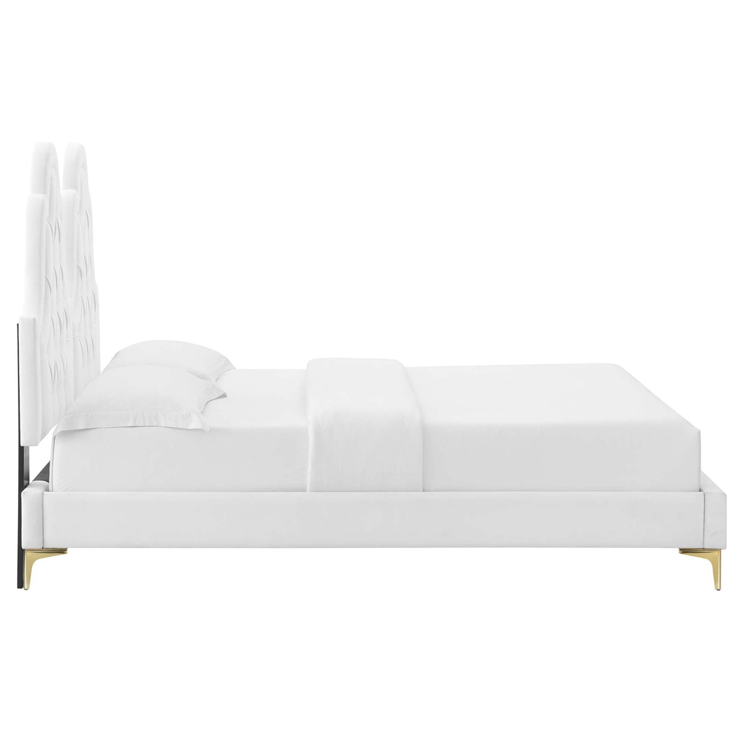 Alexandria Tufted Performance Velvet Platform Bed With Gold Legs by Modway