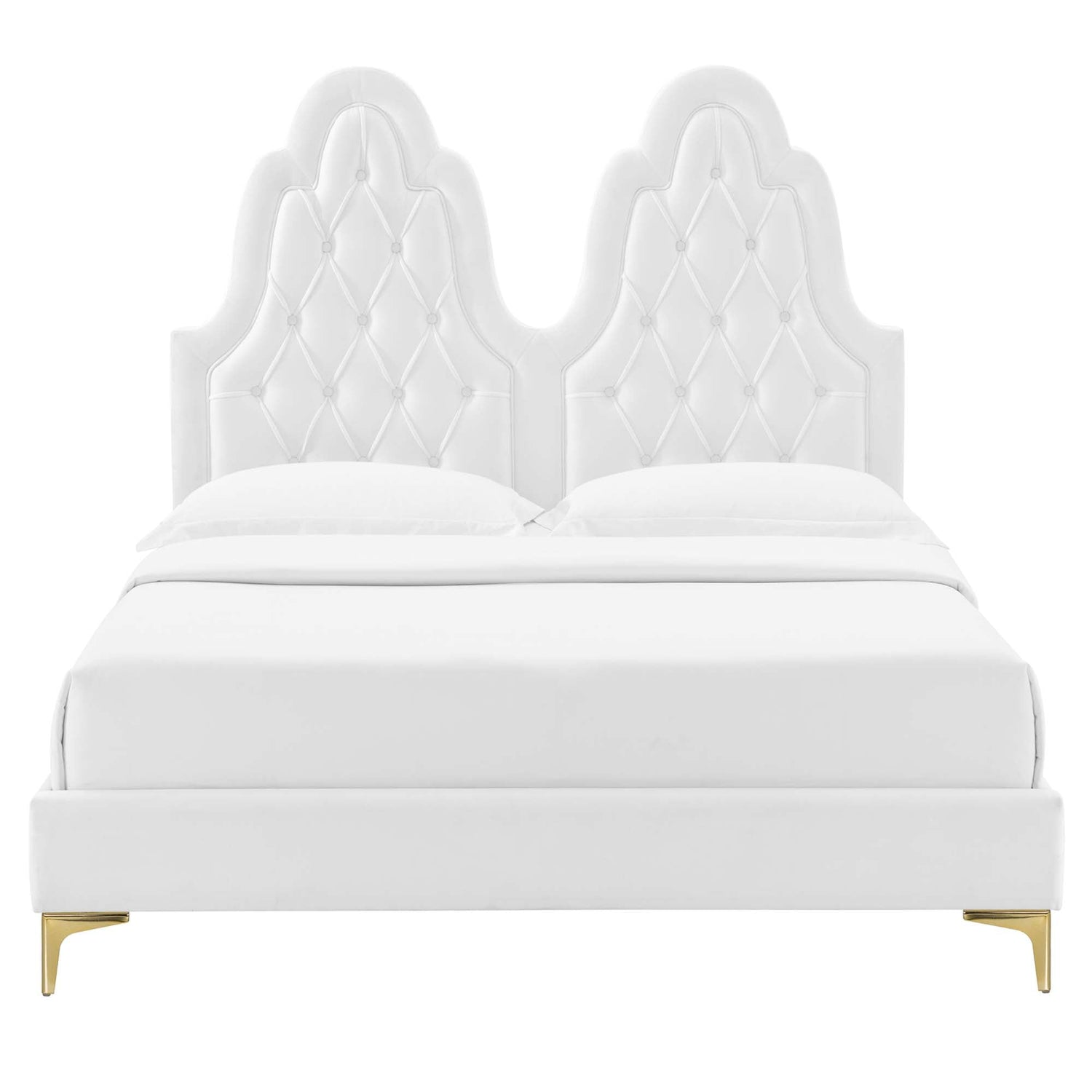 Alexandria Tufted Performance Velvet Platform Bed With Gold Legs by Modway