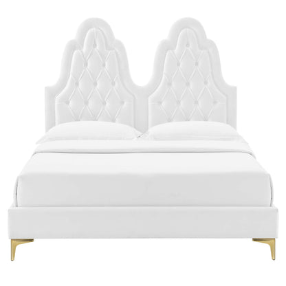 Alexandria Tufted Performance Velvet Platform Bed With Gold Legs by Modway