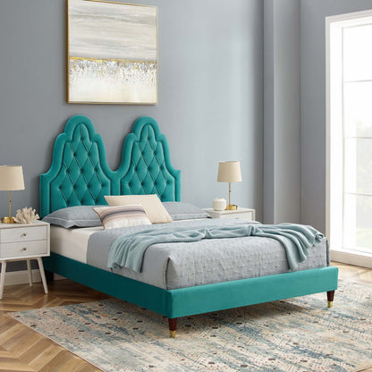 Alexandria Tufted Performance Velvet Platform Bed With Wood and Gold Legs by Modway