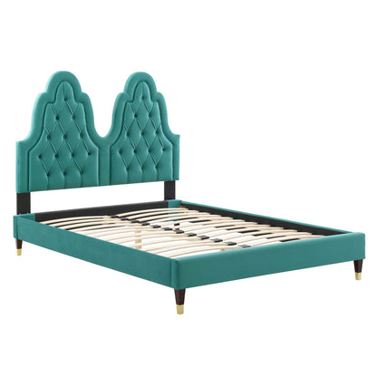 Alexandria Tufted Performance Velvet Platform Bed With Wood and Gold Legs by Modway