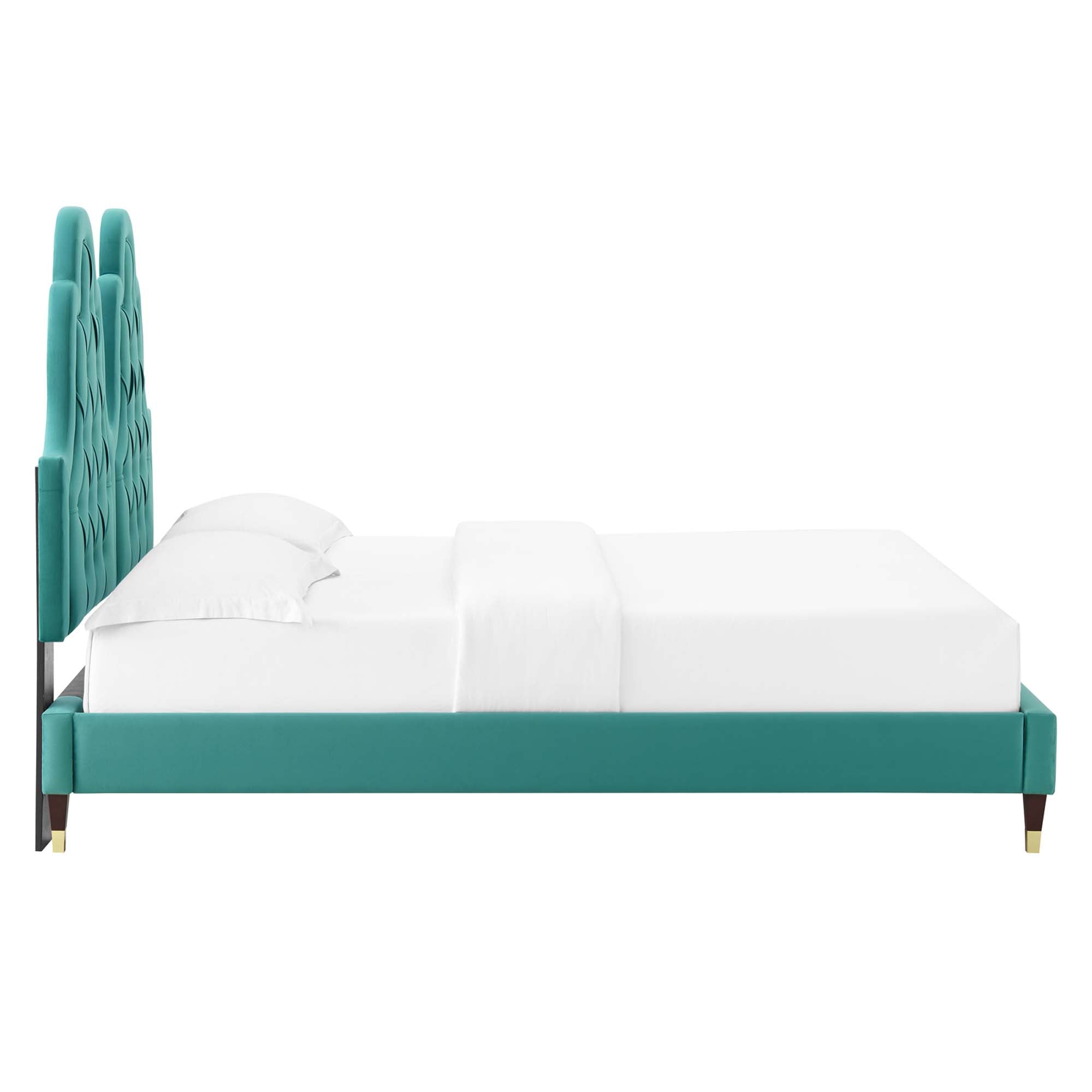 Alexandria Tufted Performance Velvet Platform Bed With Wood and Gold Legs by Modway