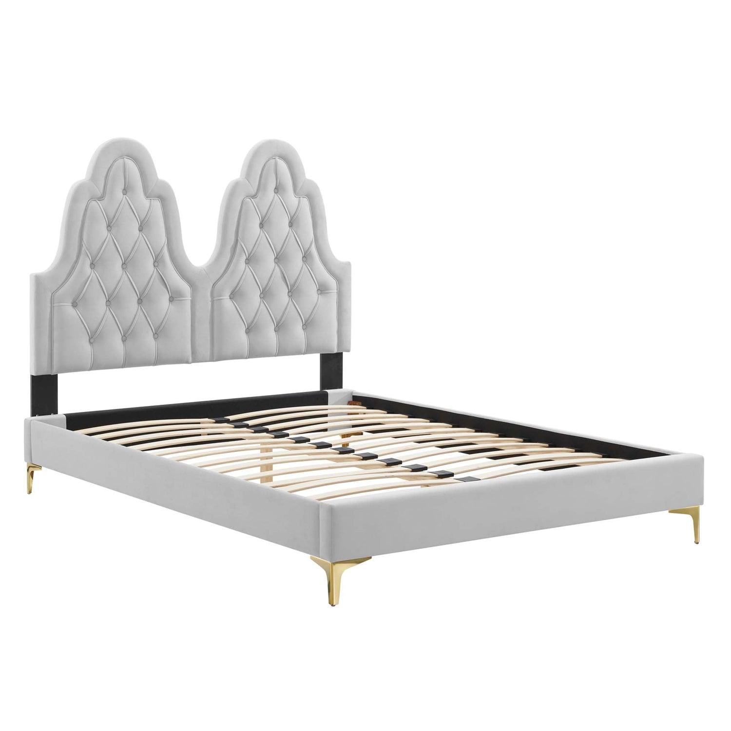 Alexandria Tufted Performance Velvet Platform Bed With Gold Legs by Modway