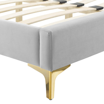 Alexandria Tufted Performance Velvet Platform Bed With Gold Legs by Modway