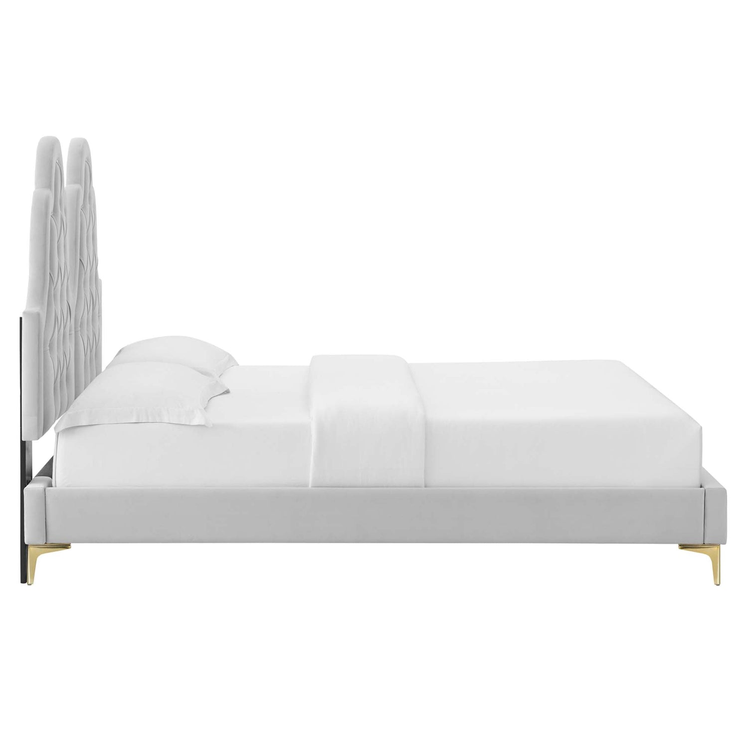 Alexandria Tufted Performance Velvet Platform Bed With Gold Legs by Modway