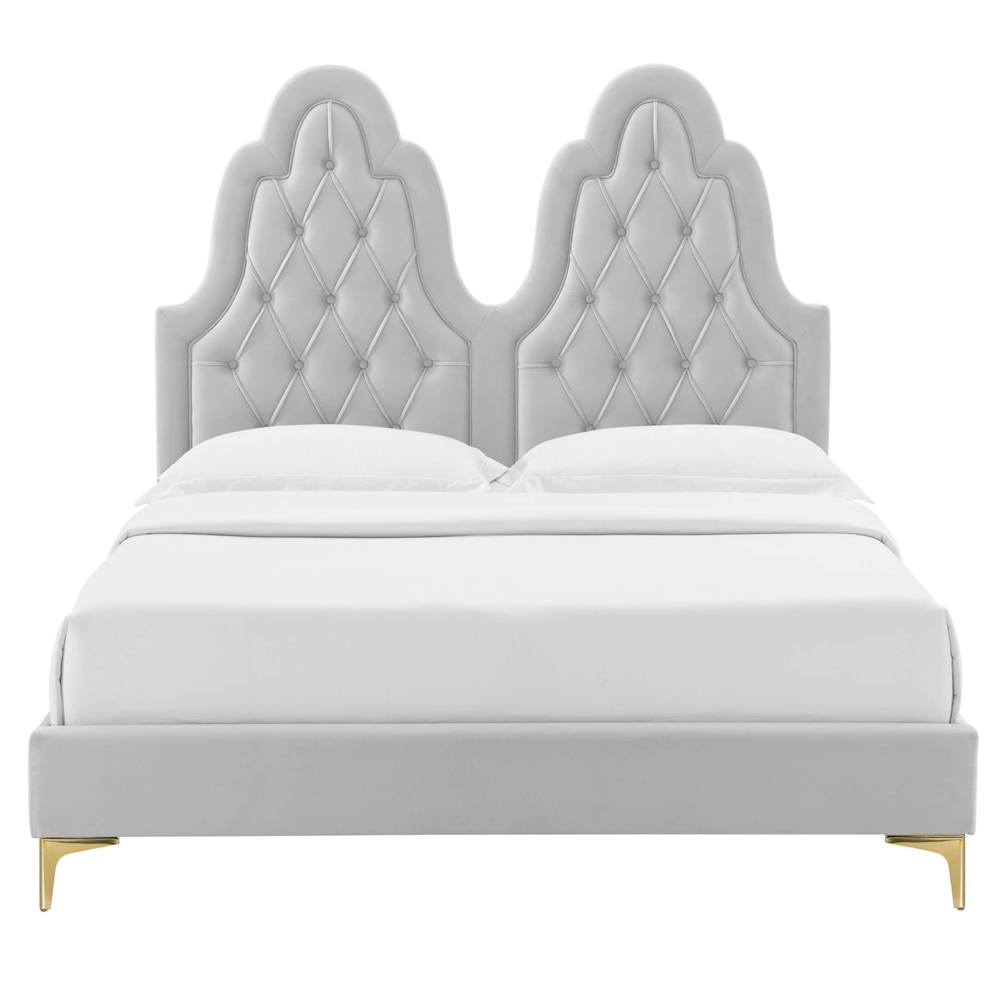 Alexandria Tufted Performance Velvet Platform Bed With Gold Legs by Modway