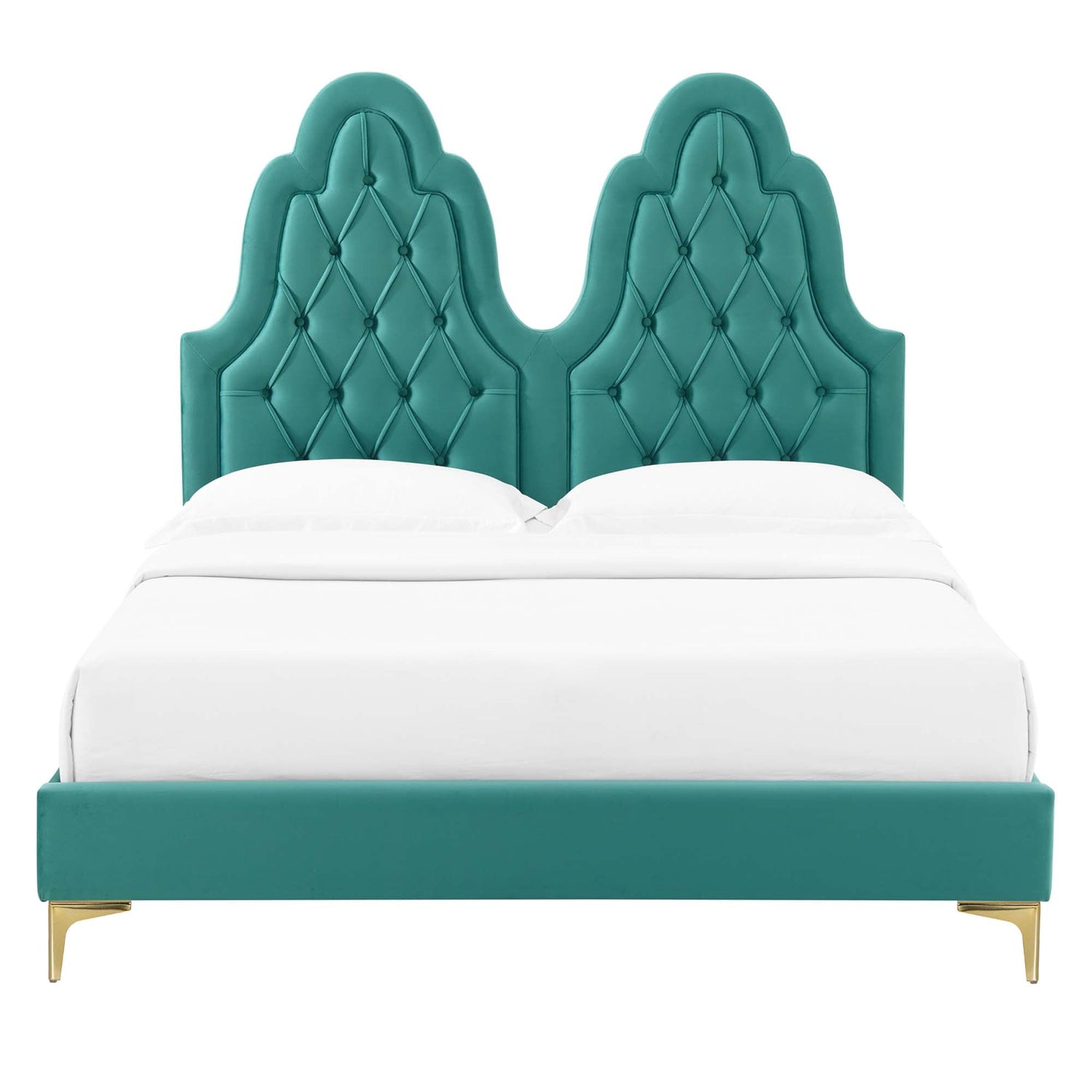 Alexandria Tufted Performance Velvet Platform Bed With Gold Legs by Modway