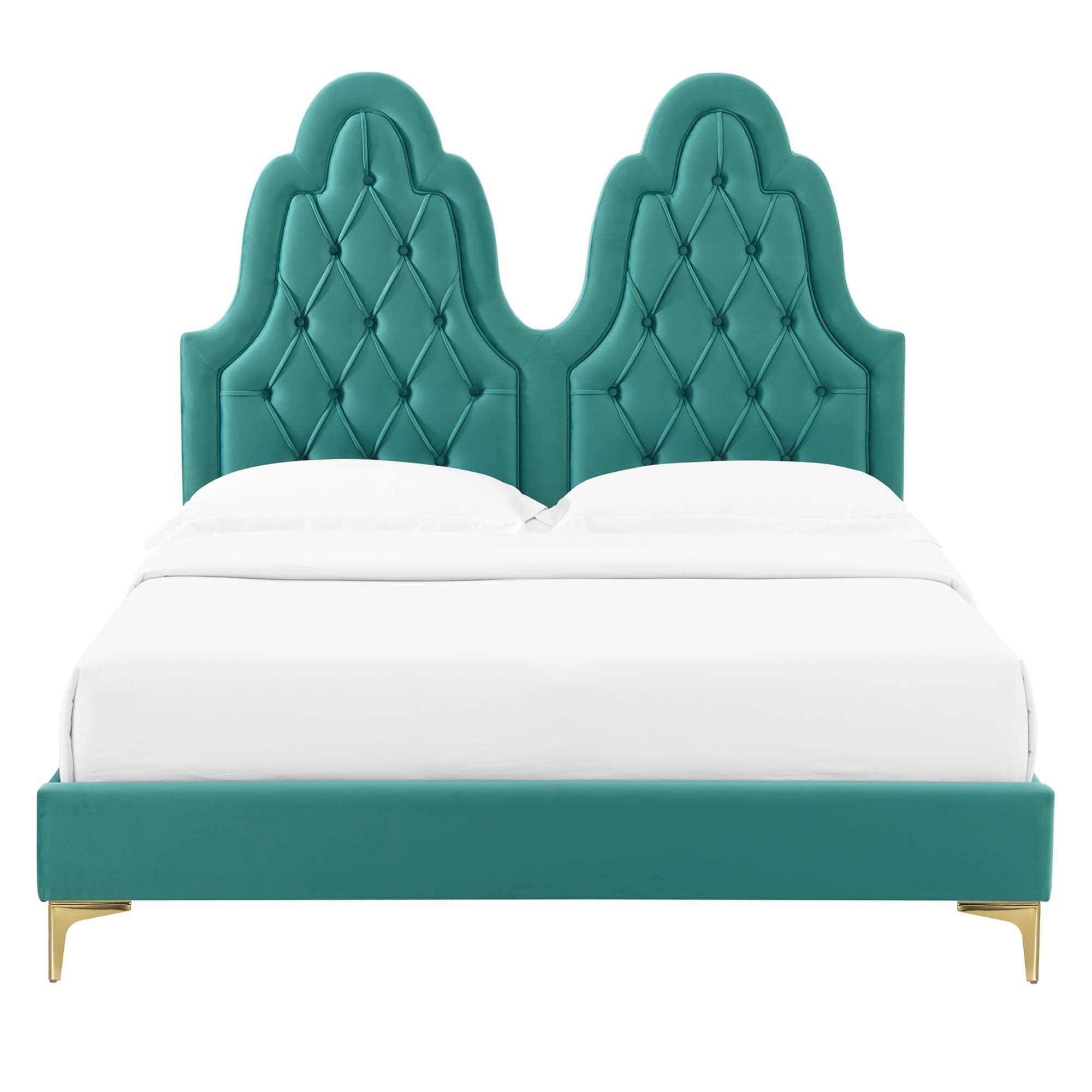 Alexandria Tufted Performance Velvet Platform Bed With Gold Legs by Modway