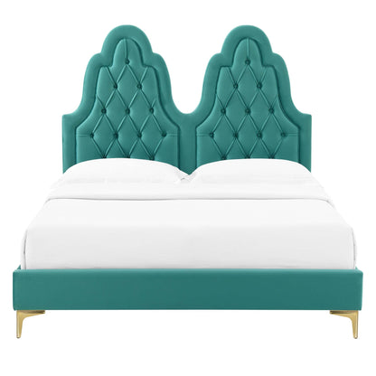 Alexandria Tufted Performance Velvet Platform Bed With Gold Legs by Modway