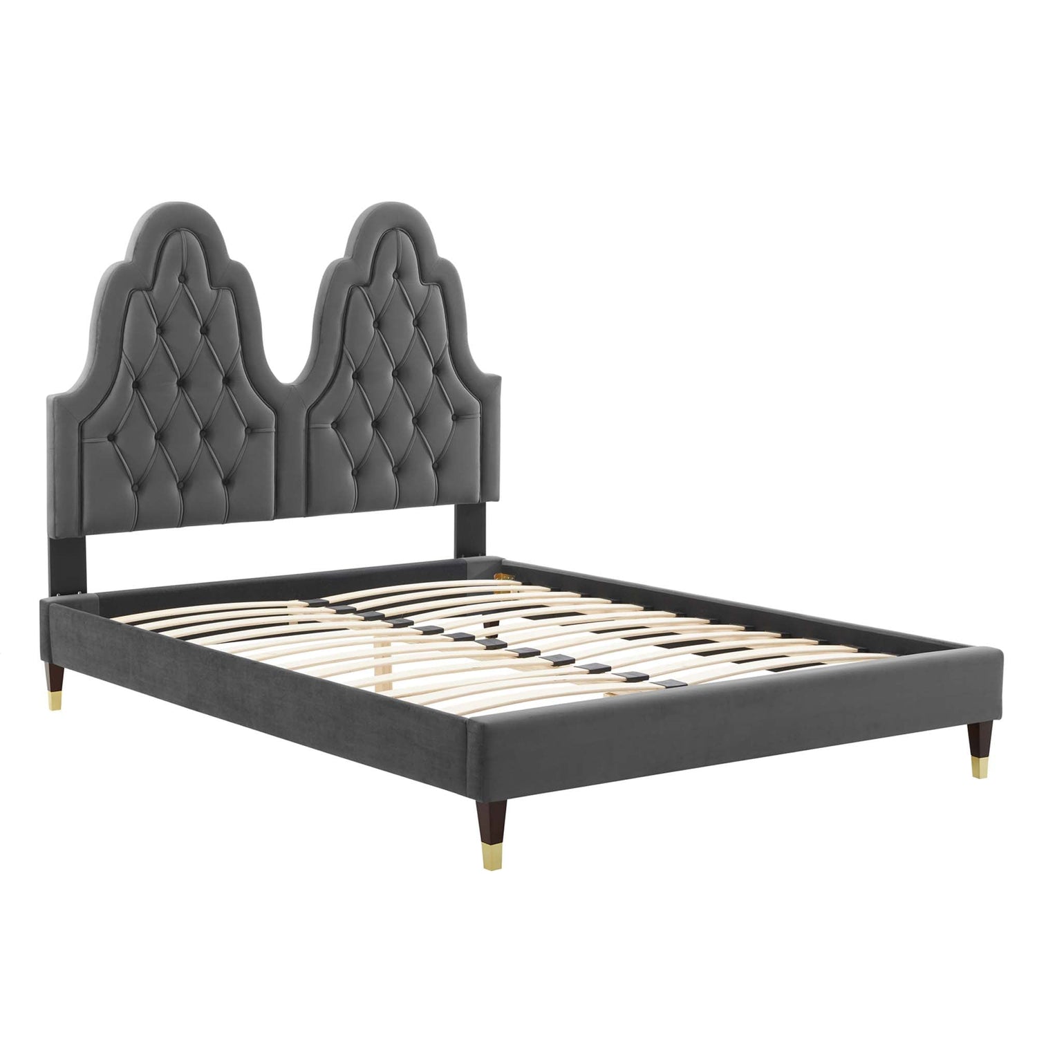 Alexandria Tufted Performance Velvet Platform Bed With Wood and Gold Legs by Modway