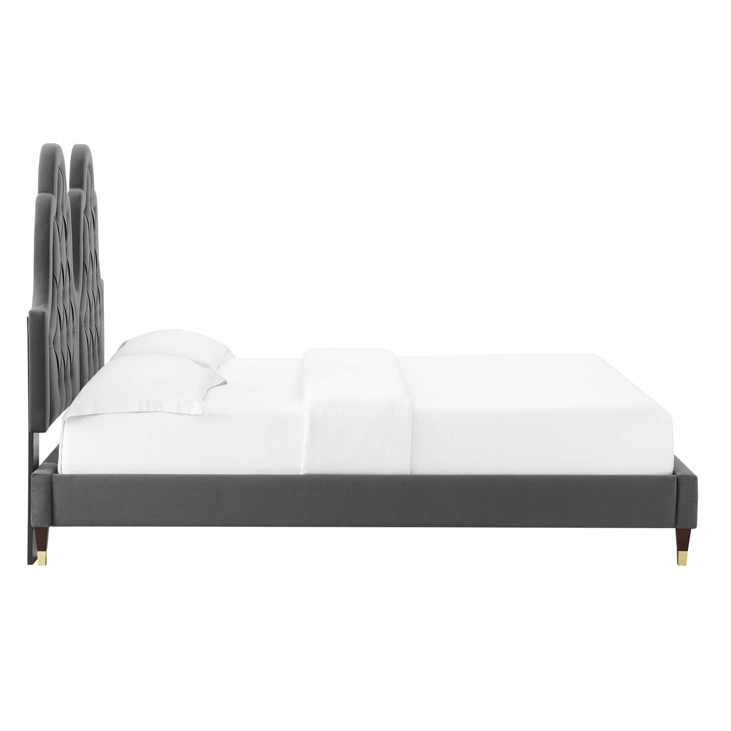 Alexandria Tufted Performance Velvet Platform Bed With Wood and Gold Legs by Modway