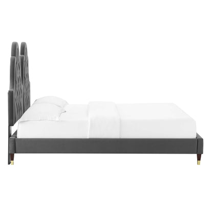 Alexandria Tufted Performance Velvet Platform Bed With Wood and Gold Legs by Modway