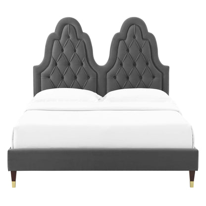 Alexandria Tufted Performance Velvet Platform Bed With Wood and Gold Legs by Modway