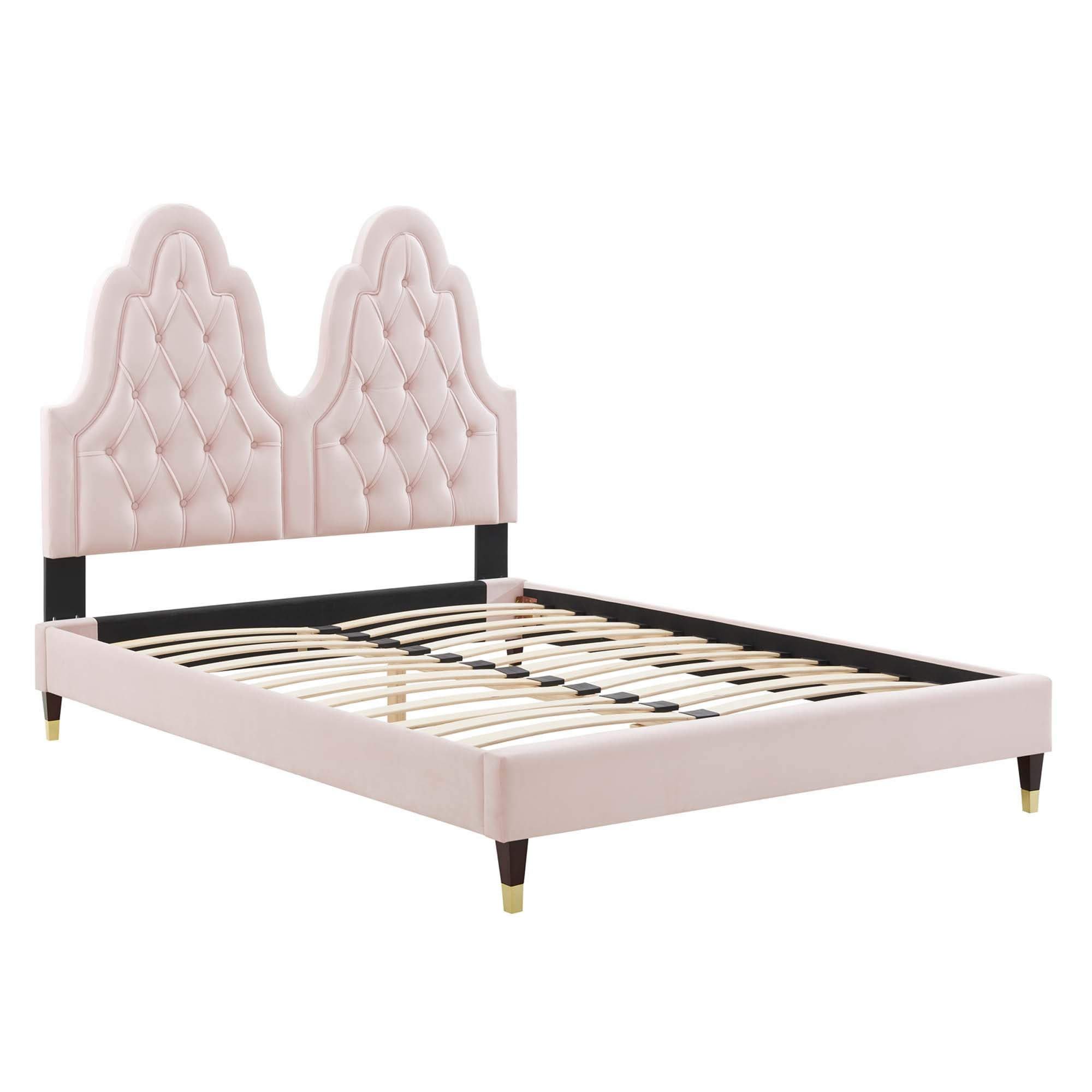 Alexandria Tufted Performance Velvet Platform Bed With Wood and Gold Legs by Modway