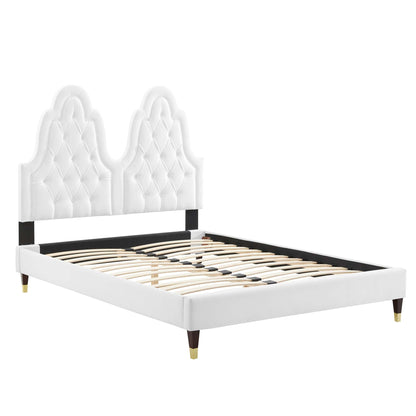 Alexandria Tufted Performance Velvet Platform Bed With Wood and Gold Legs by Modway