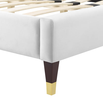 Alexandria Tufted Performance Velvet Platform Bed With Wood and Gold Legs by Modway