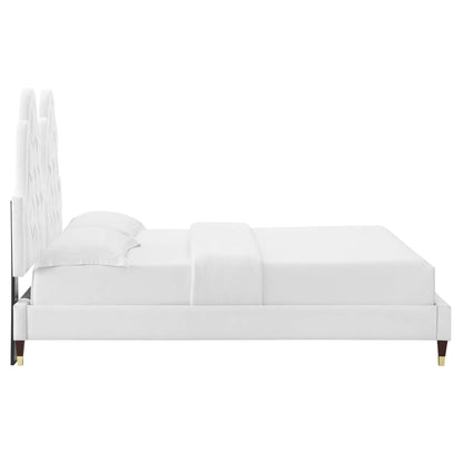 Alexandria Tufted Performance Velvet Platform Bed With Wood and Gold Legs by Modway