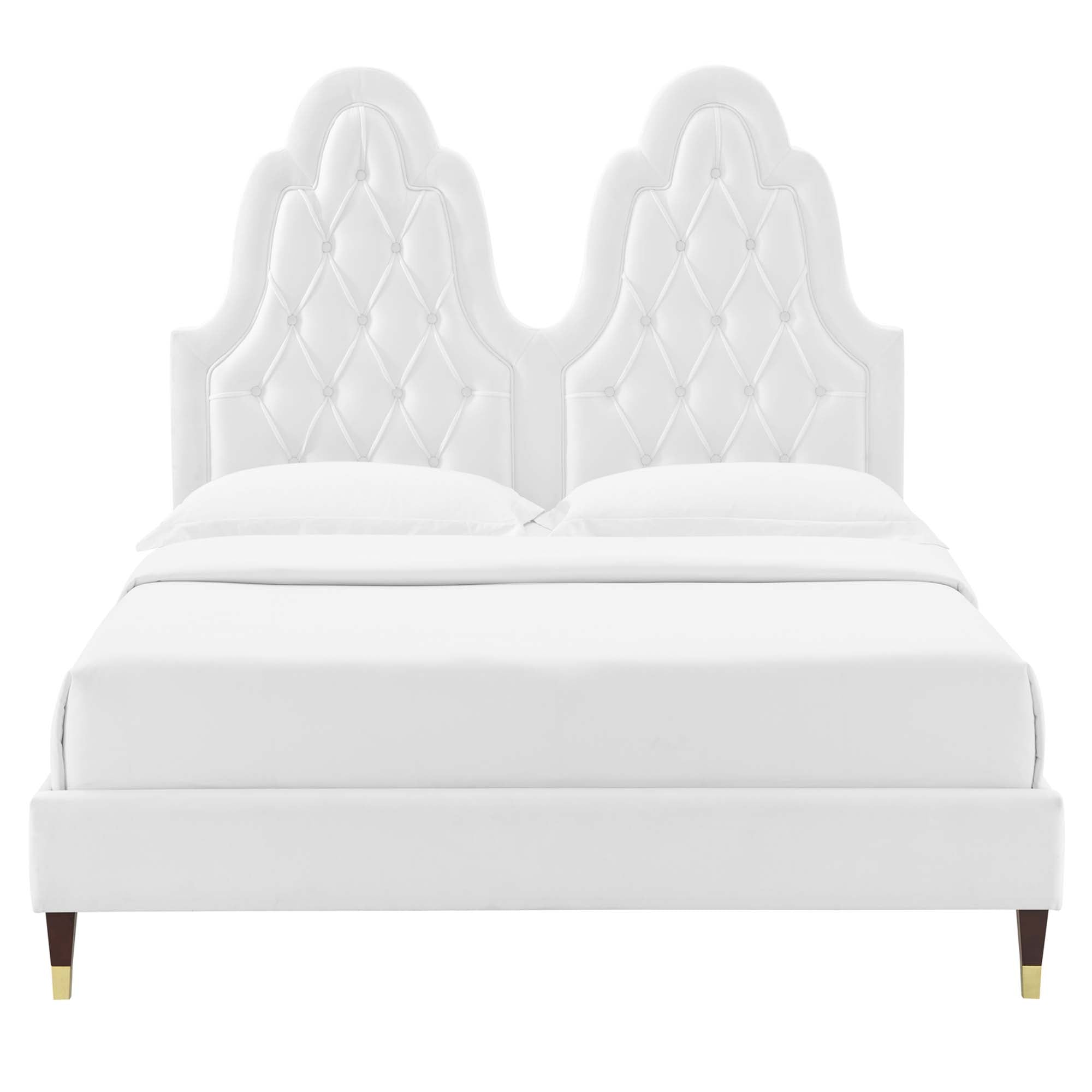 Alexandria Tufted Performance Velvet Platform Bed With Wood and Gold Legs by Modway