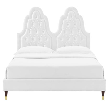 Alexandria Tufted Performance Velvet Platform Bed With Wood and Gold Legs by Modway