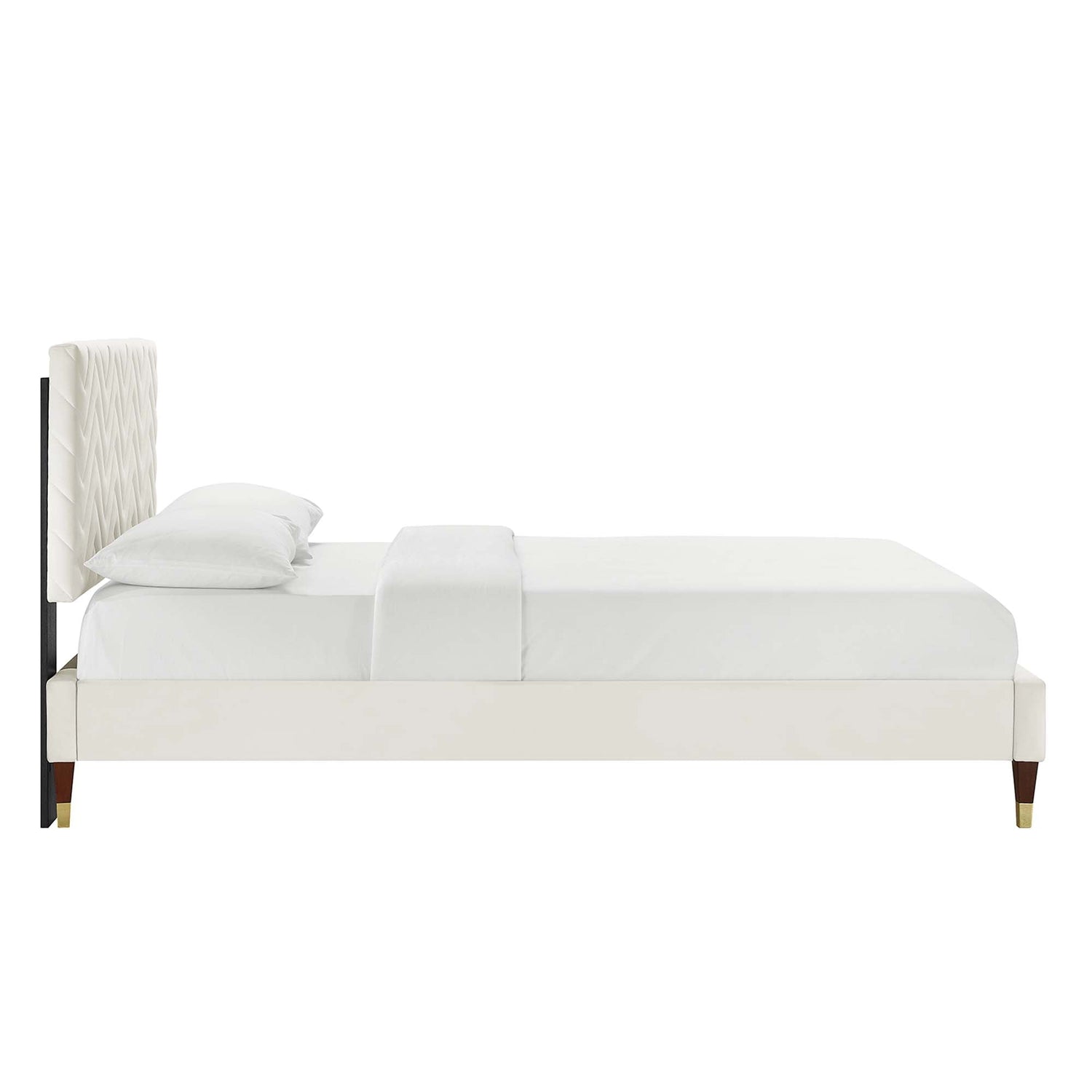 Leah Chevron Tufted Performance Velvet Platform Bed With Wood and Gold Legs by Modway