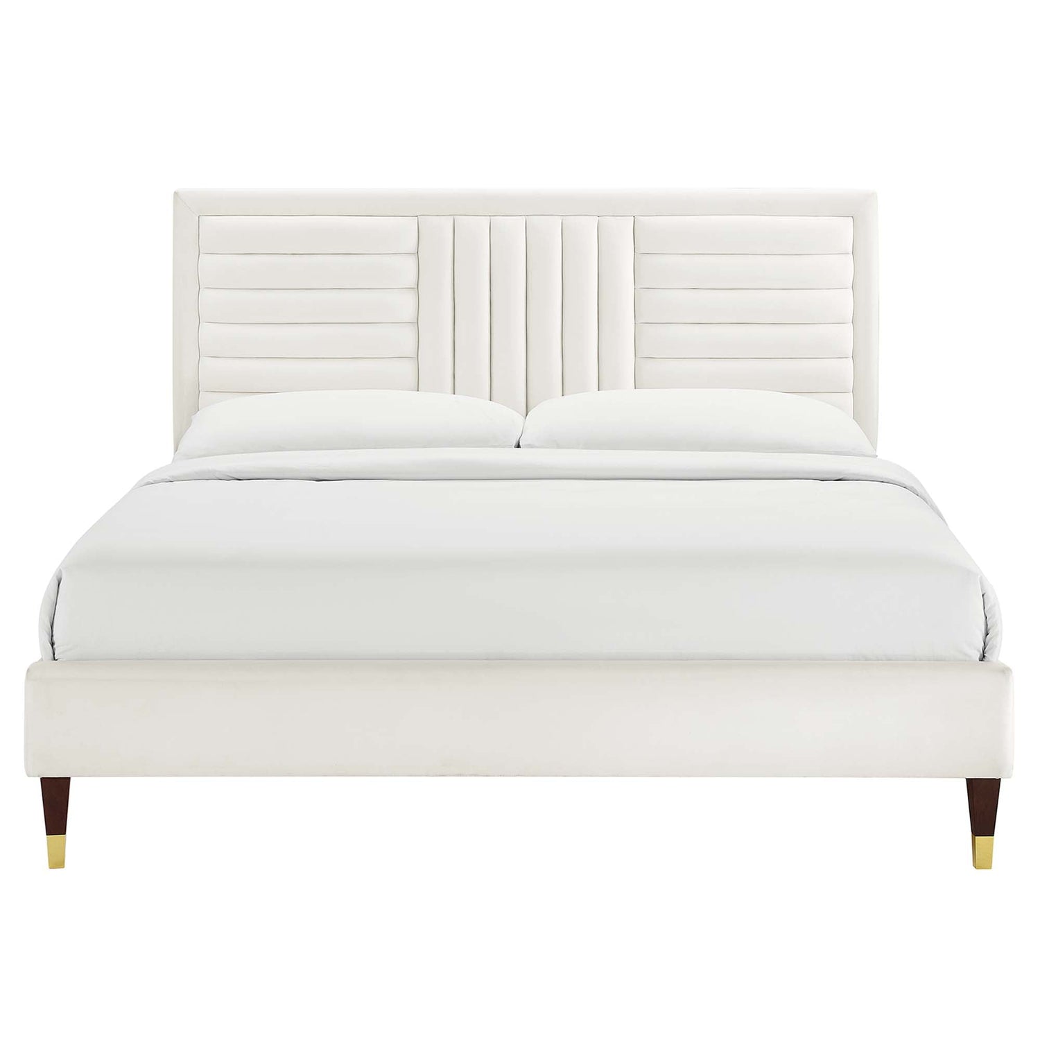 Sofia Channel Tufted Performance Velvet Platform Bed With Wood and Gold Legs by Modway