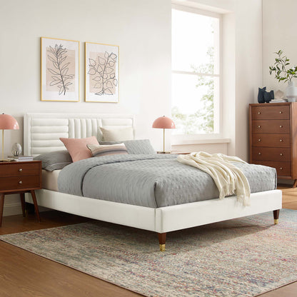 Sofia Channel Tufted Performance Velvet Platform Bed With Wood and Gold Legs by Modway