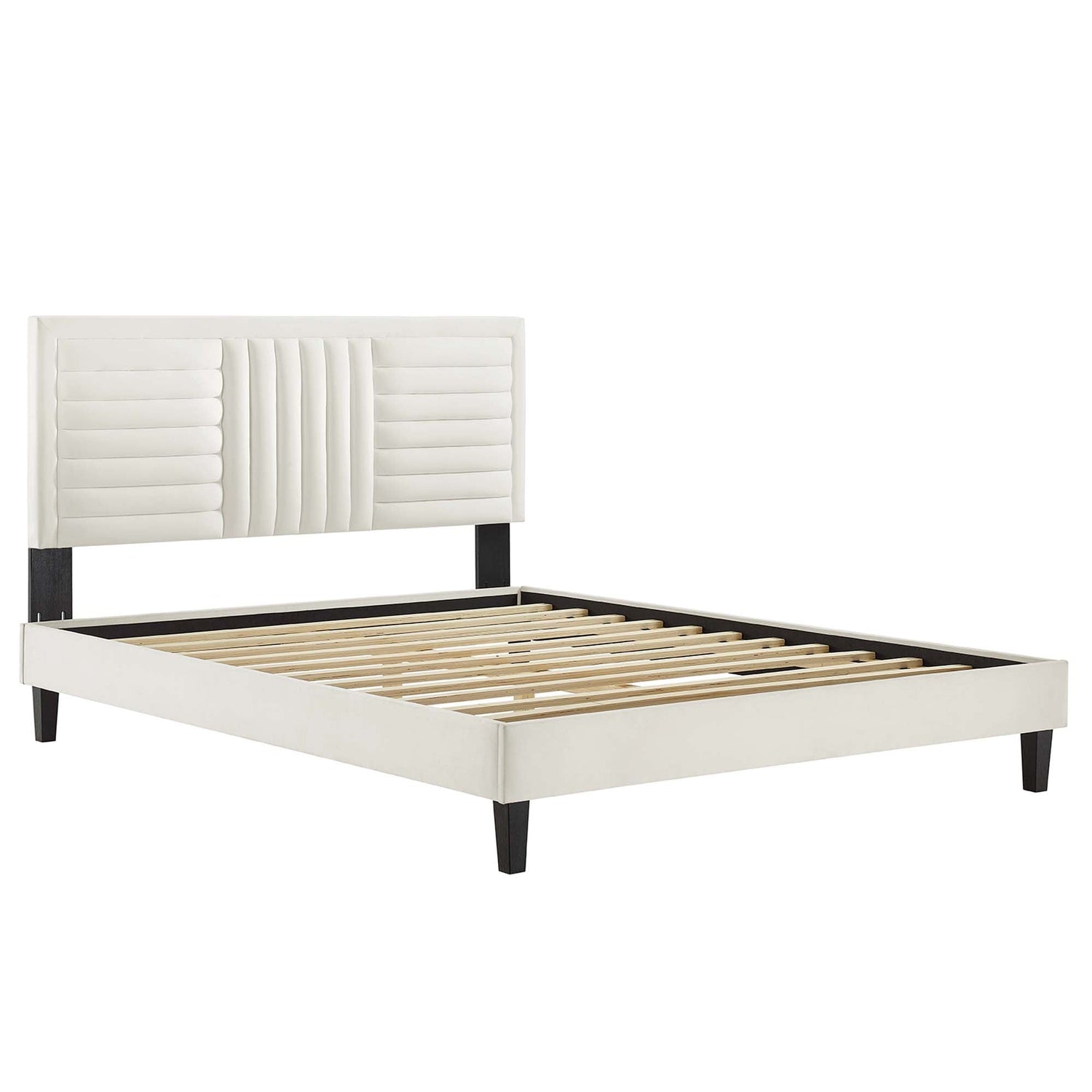 Sofia Channel Tufted Performance Velvet Platform Bed With Black Wood Legs by Modway