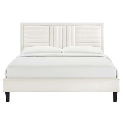 Sofia Channel Tufted Performance Velvet Platform Bed With Black Wood Legs by Modway