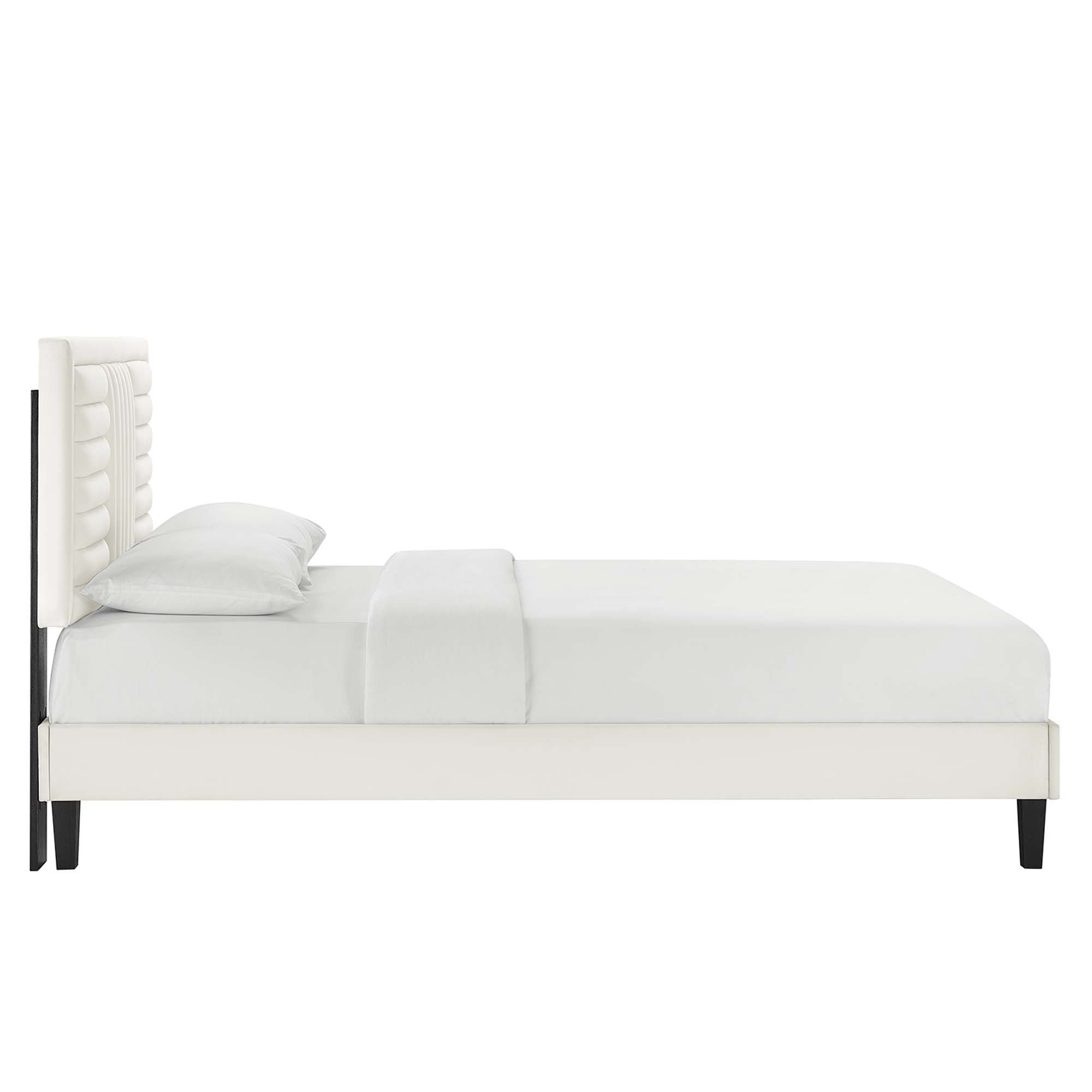 Sofia Channel Tufted Performance Velvet Platform Bed With Black Wood Legs by Modway