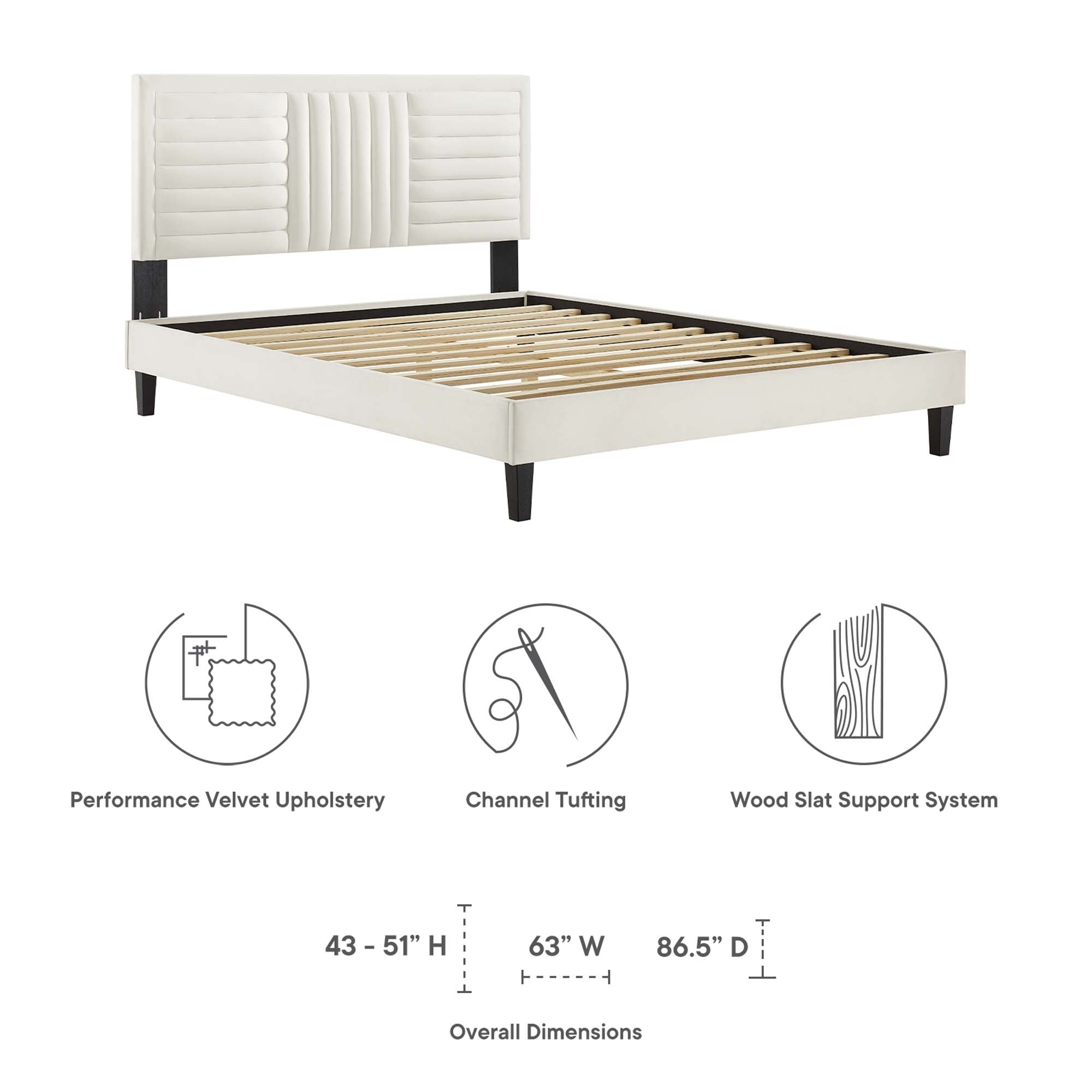 Sofia Channel Tufted Performance Velvet Platform Bed With Black Wood Legs by Modway