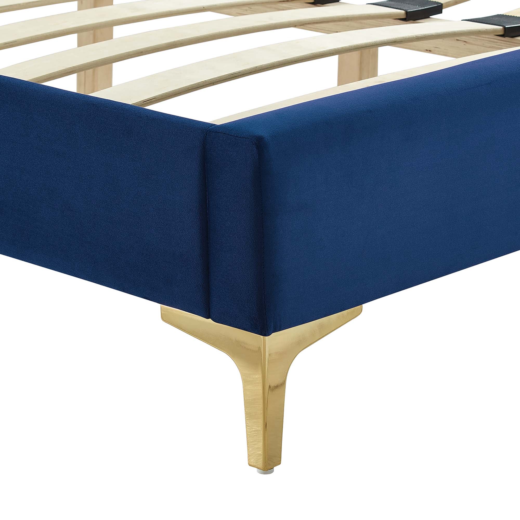 Leah Chevron Tufted Performance Velvet Platform Bed With Gold Metal Legs by Modway