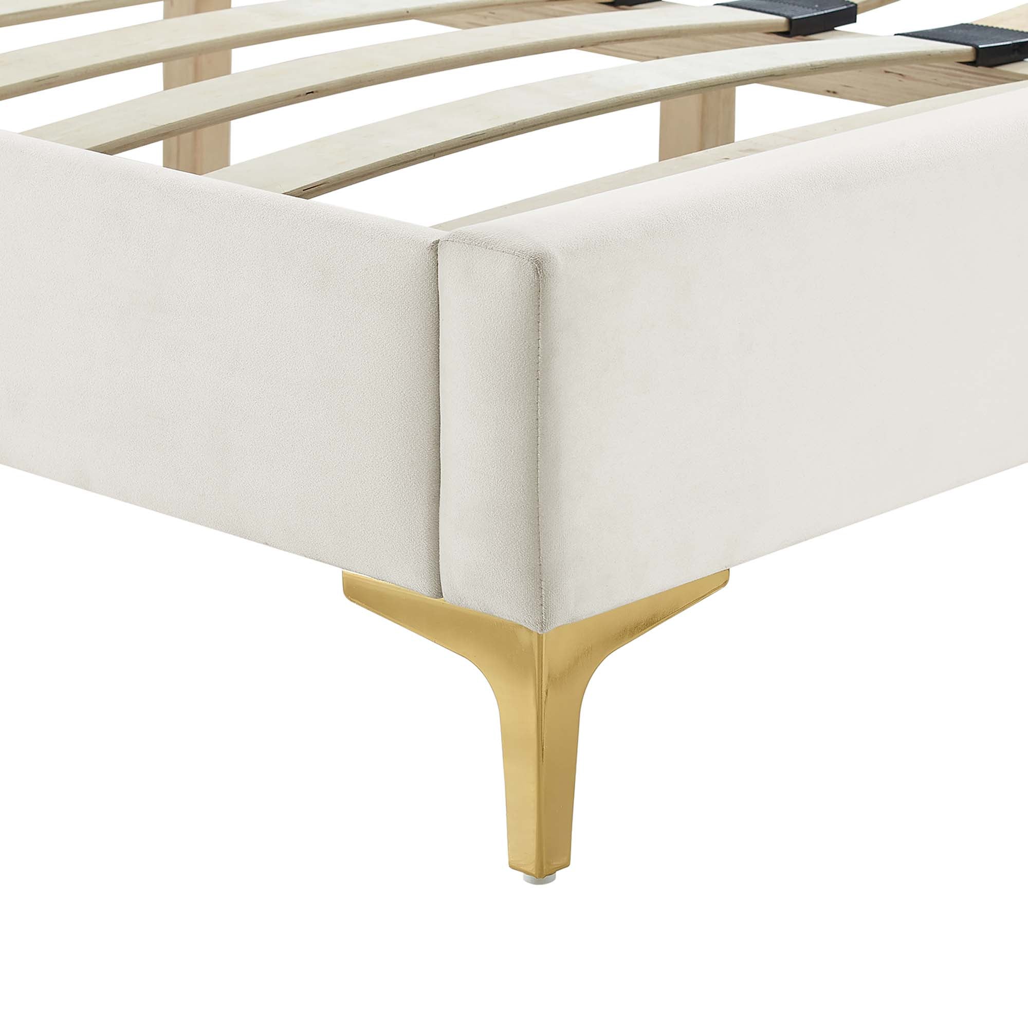 Leah Chevron Tufted Performance Velvet Platform Bed With Gold Metal Legs by Modway