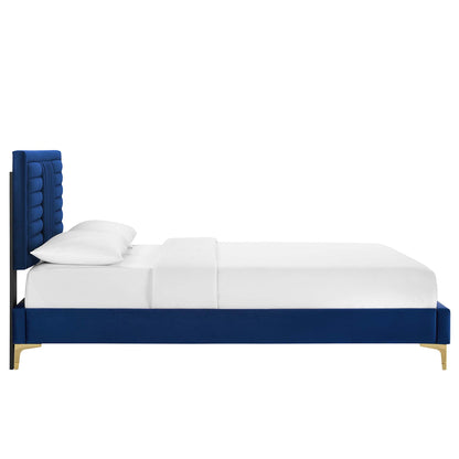 Sofia Channel Tufted Performance Velvet Platform Bed With Gold Metal Legs by Modway