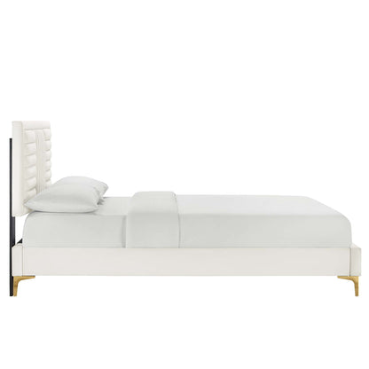 Sofia Channel Tufted Performance Velvet Platform Bed With Gold Metal Legs by Modway