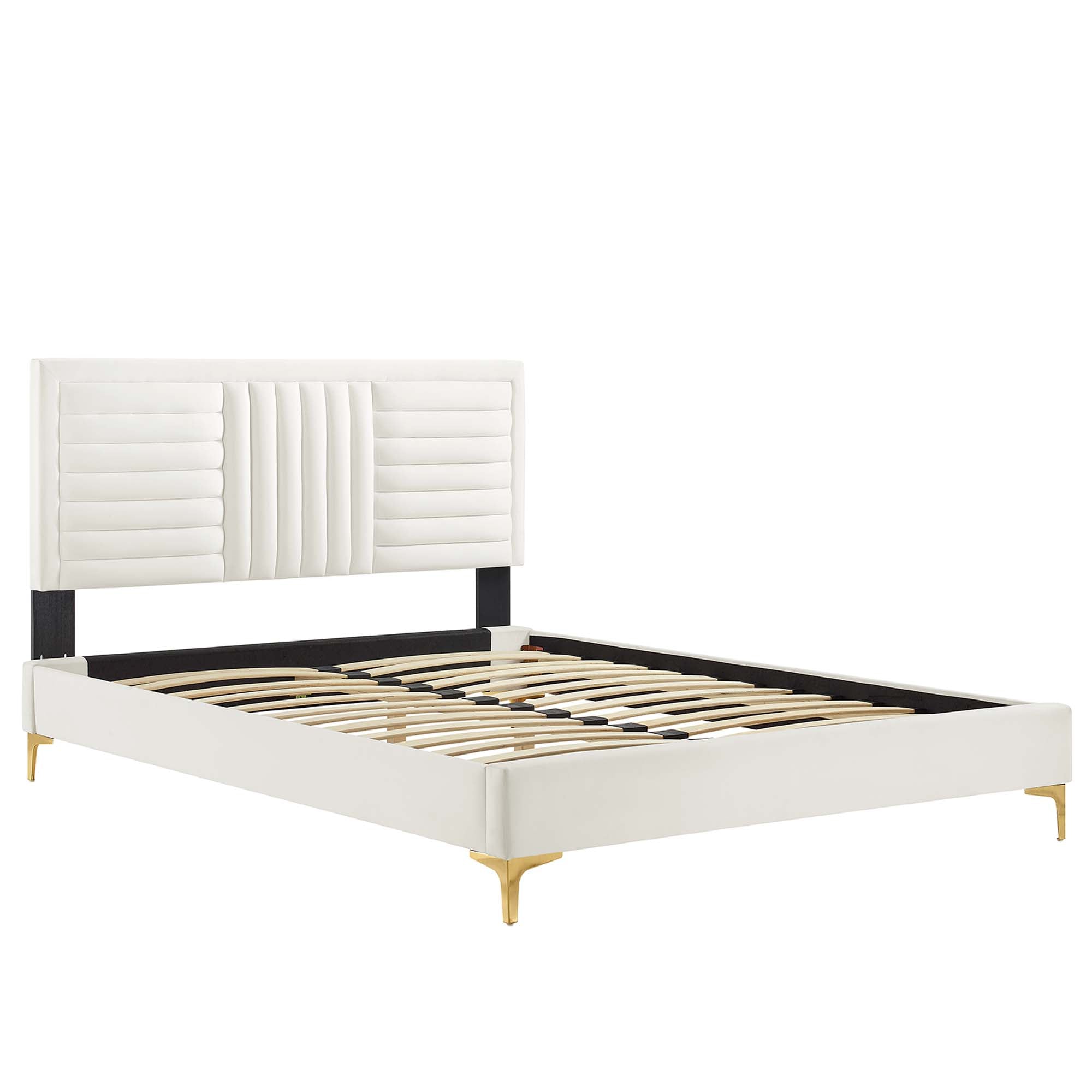 Sofia Channel Tufted Performance Velvet Platform Bed With Gold Metal Legs by Modway