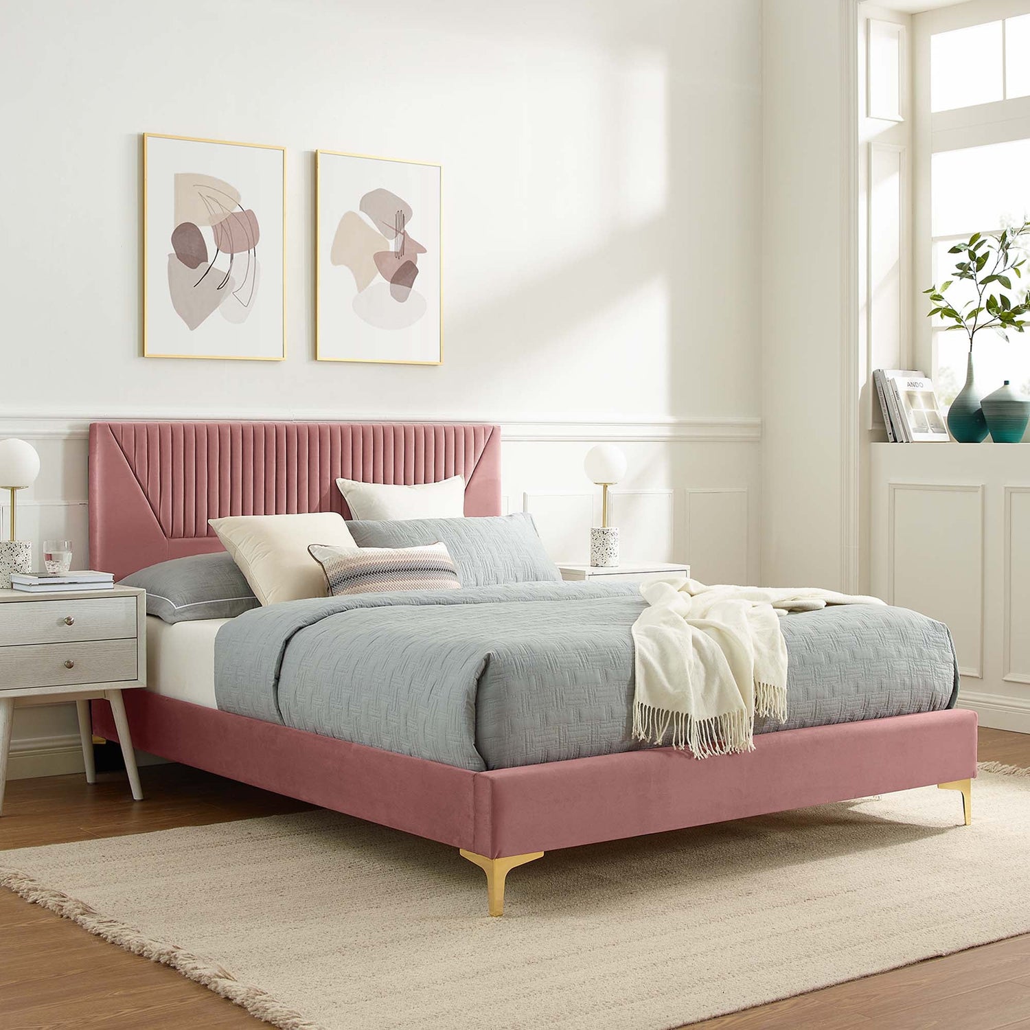 Yasmine Channel Tufted Performance Velvet Platform Bed by Modway