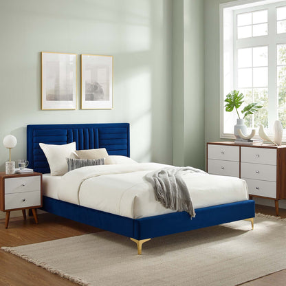 Sofia Channel Tufted Performance Velvet Platform Bed With Gold Metal Legs by Modway