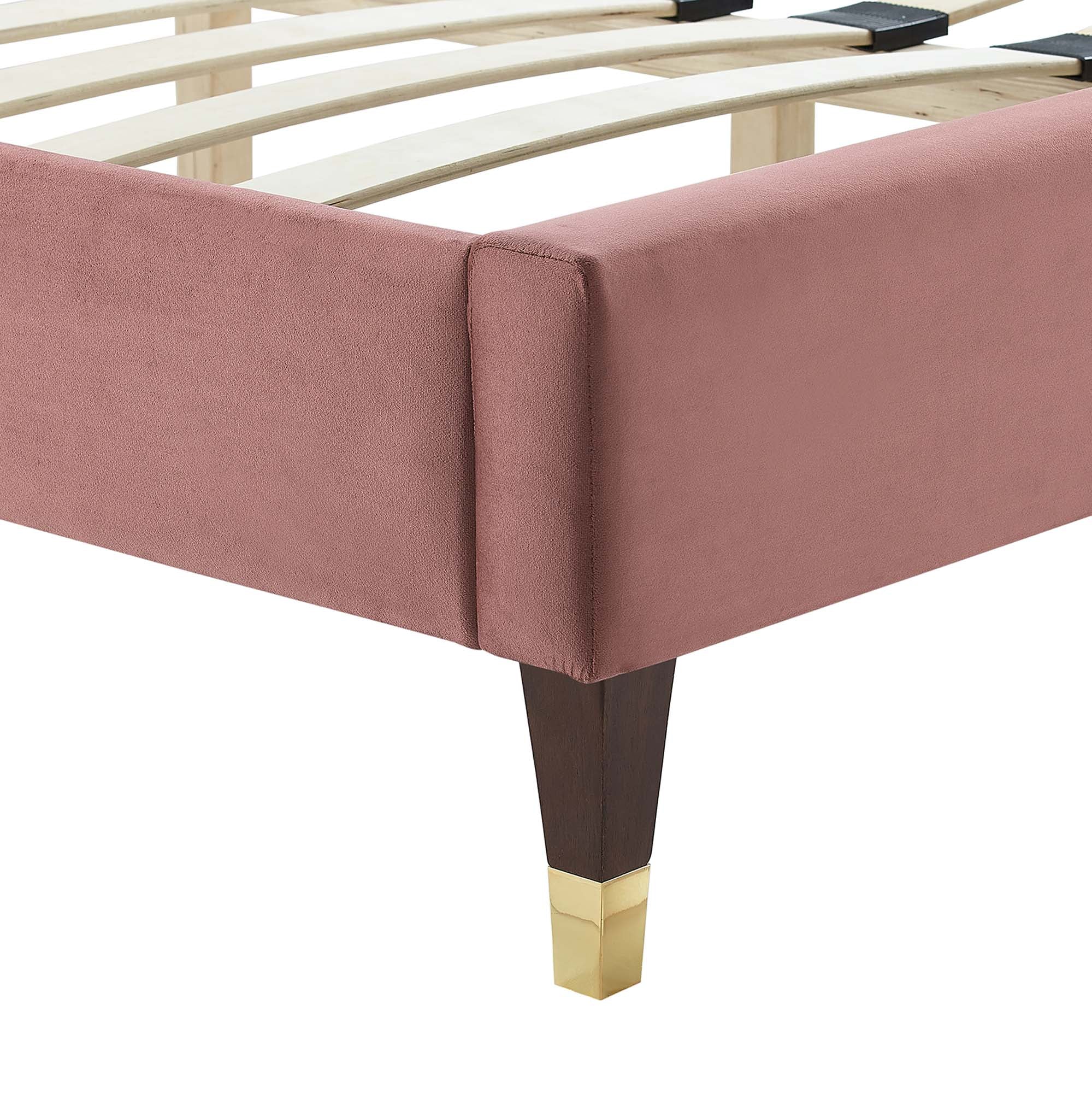 Zahra Channel Tufted Performance Velvet Platform Bed With Wood and Gold Legs by Modway