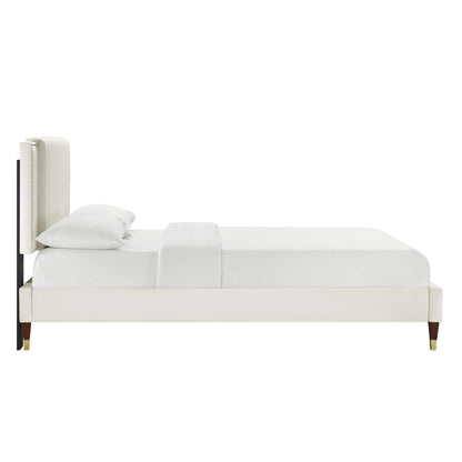 Zahra Channel Tufted Performance Velvet Platform Bed With Wood and Gold Legs by Modway