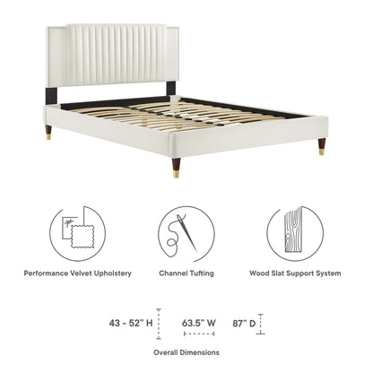 Zahra Channel Tufted Performance Velvet Platform Bed With Wood and Gold Legs by Modway