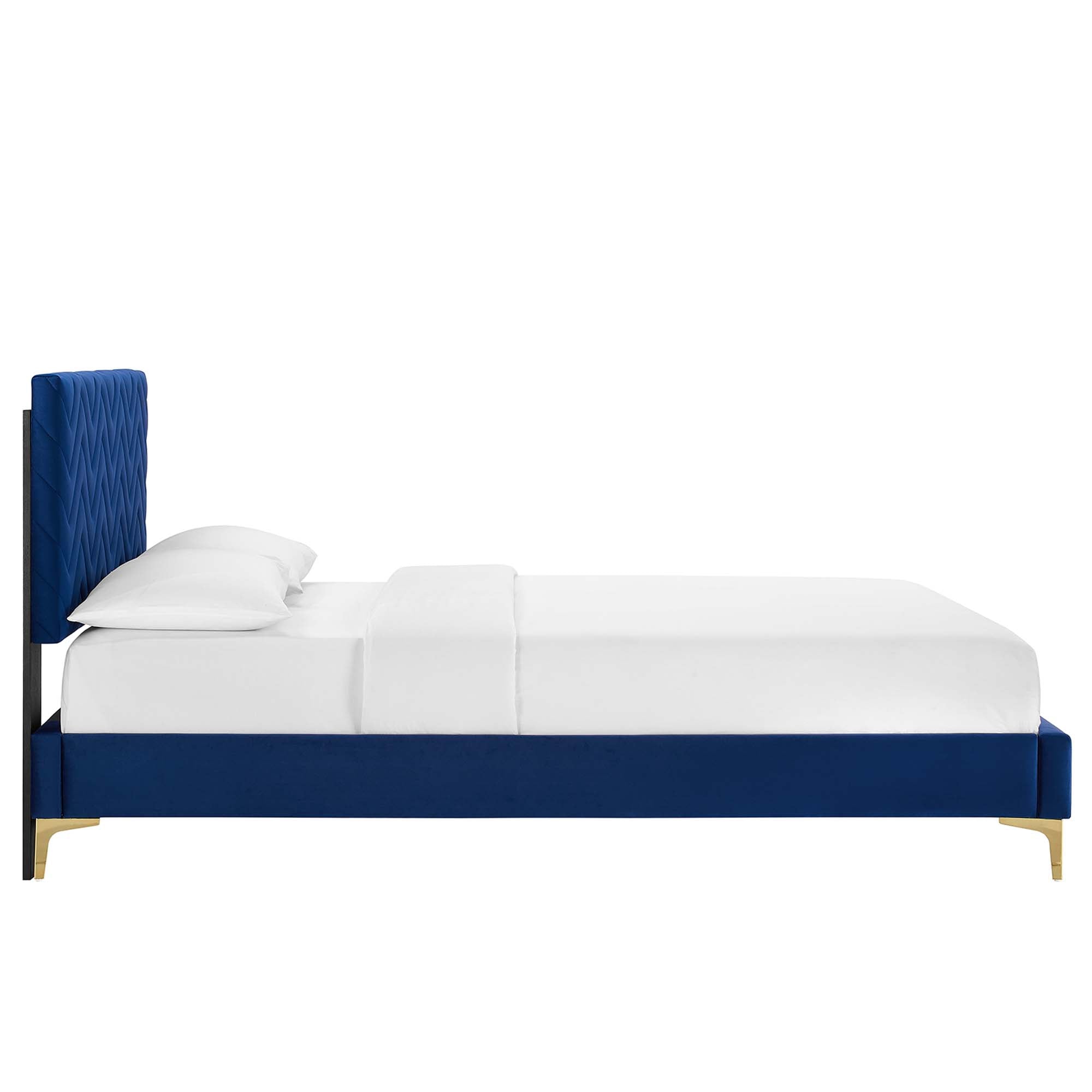 Leah Chevron Tufted Performance Velvet Platform Bed With Gold Metal Legs by Modway