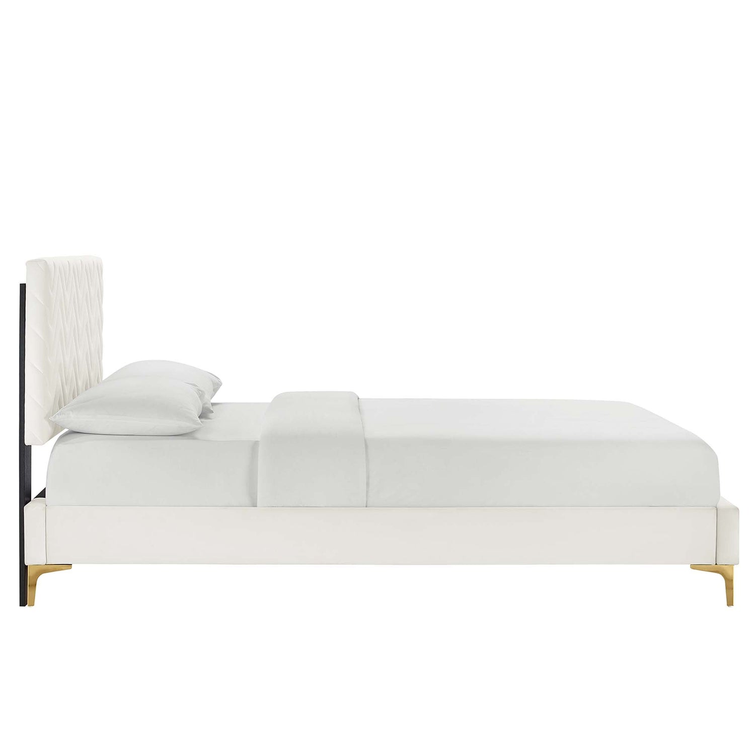 Leah Chevron Tufted Performance Velvet Platform Bed With Gold Metal Legs by Modway