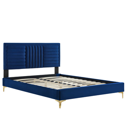 Sofia Channel Tufted Performance Velvet Platform Bed With Gold Metal Legs by Modway