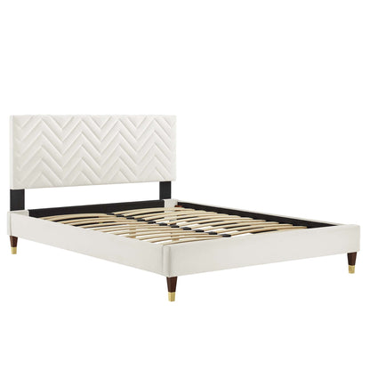 Leah Chevron Tufted Performance Velvet Platform Bed With Wood and Gold Legs by Modway